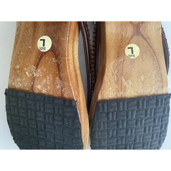 Wooden Womens Thong‎ Sequined Tropical Floral Painted Sandals Size L/9 Vintage - Picture 11 of 16